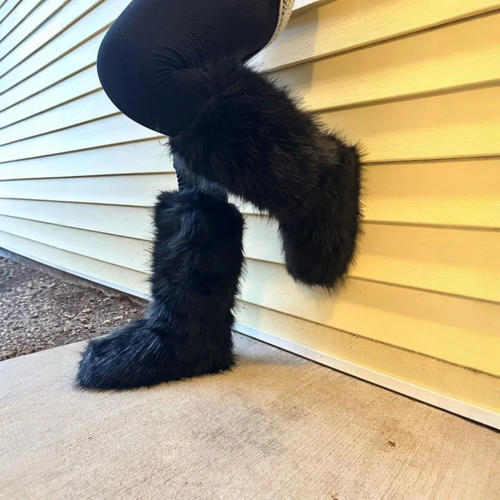 Women's Faux fur Boot Furry Fluffy Snow Boot Mid-Calf Fashion Boots