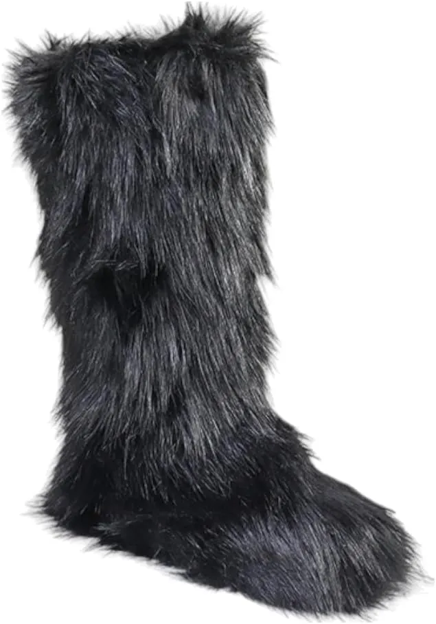 Women's Faux fur Boot Furry Fluffy Snow Boot Mid-Calf Fashion Boots