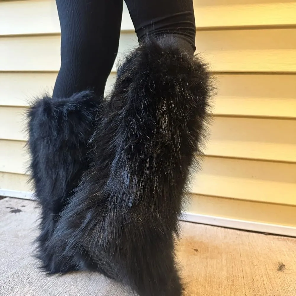 Women's Faux fur Boot Furry Fluffy Snow Boot Mid-Calf Fashion Boots