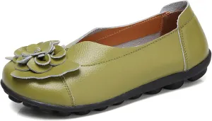 Womens Genuine Leather Loafers Wide Width Slip on Casual Round Toe Moccasins Driving Flats Lightweight Mom Nurse Walking Shoes