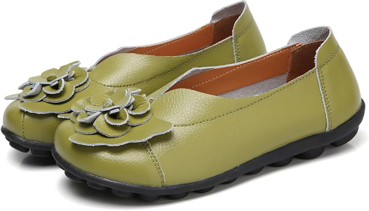 Womens Genuine Leather Loafers Wide Width Slip on Casual Round Toe Moccasins Driving Flats Lightweight Mom Nurse Walking Shoes