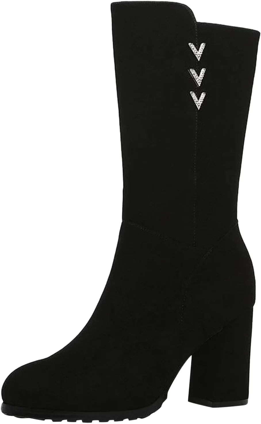 Women's High Heel Boots Fashion Solid Winter Boots Fleece Lined Warm Snow Boots Wide Calf Boot Socks Women Plus Size