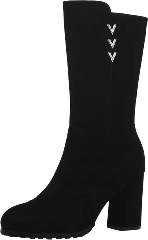 Women's High Heel Boots Fashion Solid Winter Boots Fleece Lined Warm Snow Boots Wide Calf Boot Socks Women Plus Size