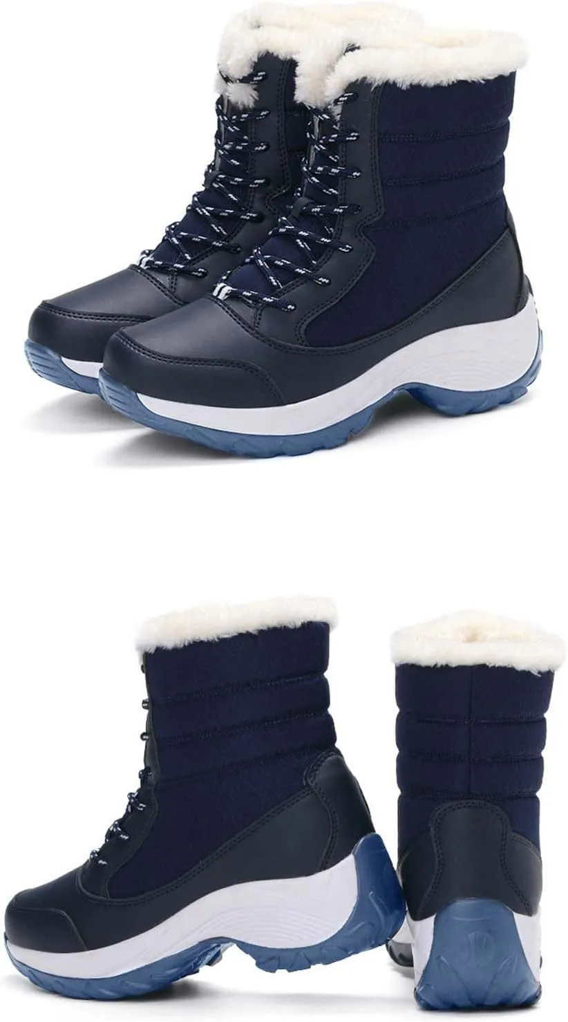 Women's Lightweight Snow Boots Fur Lined Warm Walking Booties Thick-soled Plus Velvet Warm Cotton Shoes Short Boot