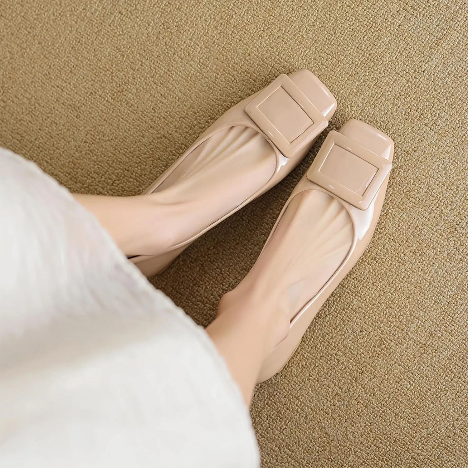 Women's Low Block Chunky Heel Pumps Slip On Square Toe Closed Toe Loafers Office Party Fashion Pump Shoes