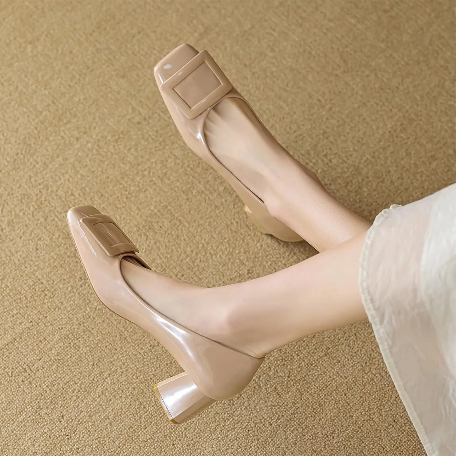 Women's Low Block Chunky Heel Pumps Slip On Square Toe Closed Toe Loafers Office Party Fashion Pump Shoes