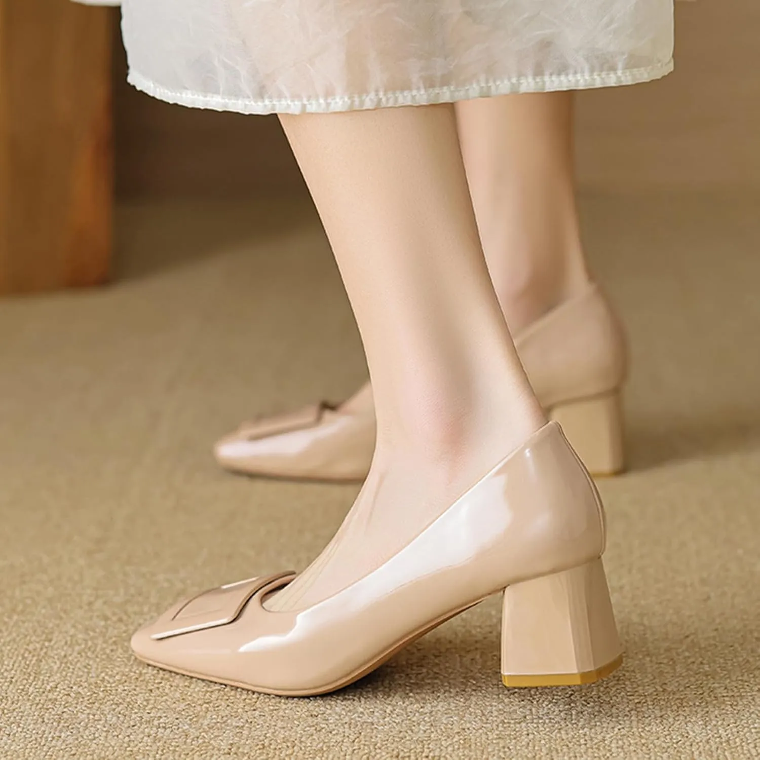 Women's Low Block Chunky Heel Pumps Slip On Square Toe Closed Toe Loafers Office Party Fashion Pump Shoes