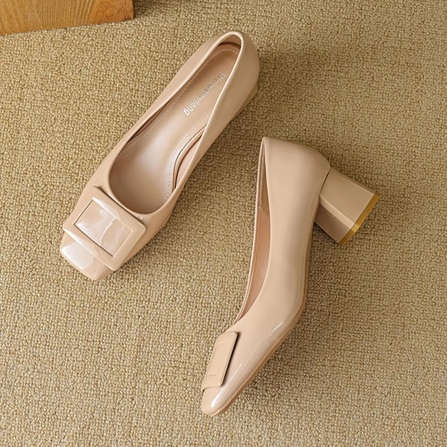 Women's Low Block Chunky Heel Pumps Slip On Square Toe Closed Toe Loafers Office Party Fashion Pump Shoes