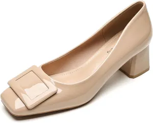 Women's Low Block Chunky Heel Pumps Slip On Square Toe Closed Toe Loafers Office Party Fashion Pump Shoes