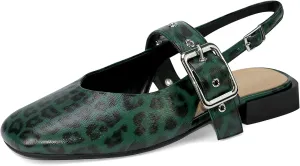 Womens Mary Jane Low Block Heels Closed Square Toe Slingback Ankle Strap Pumps Leopard Printed Party Dress Shoes