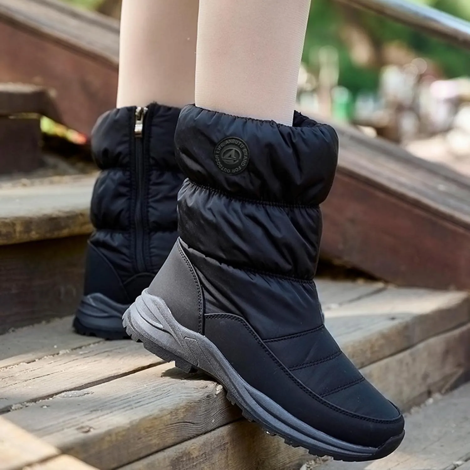 Women's Mid Calf Snow Boots Solid Rain Cloth Boots Water Proof Insulated Winter Boots Extra Wide Width Snow Boots