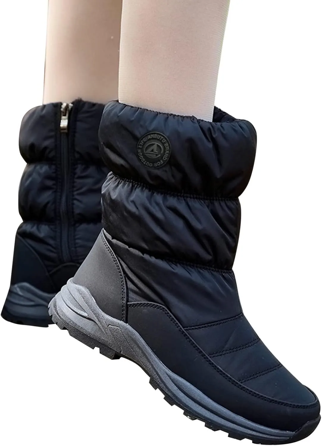Women's Mid Calf Snow Boots Solid Rain Cloth Boots Water Proof Insulated Winter Boots Extra Wide Width Snow Boots