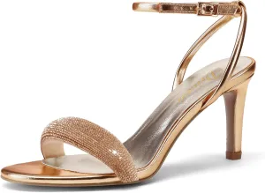 Women's Open Toe Strappy Heel Sandals Dressy Sexy Heels Ankle Strap Stiletto Heels Puff Metallic Party Wedding Shoes