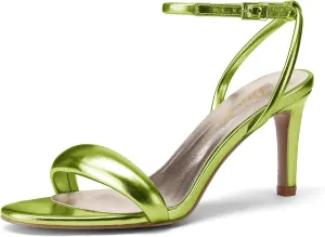 Women's Open Toe Strappy Heel Sandals Dressy Sexy Heels Ankle Strap Stiletto Heels Puff Metallic Party Wedding Shoes