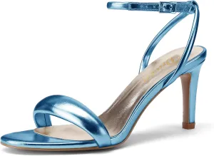 Women's Open Toe Strappy Heel Sandals Dressy Sexy Heels Ankle Strap Stiletto Heels Puff Metallic Party Wedding Shoes