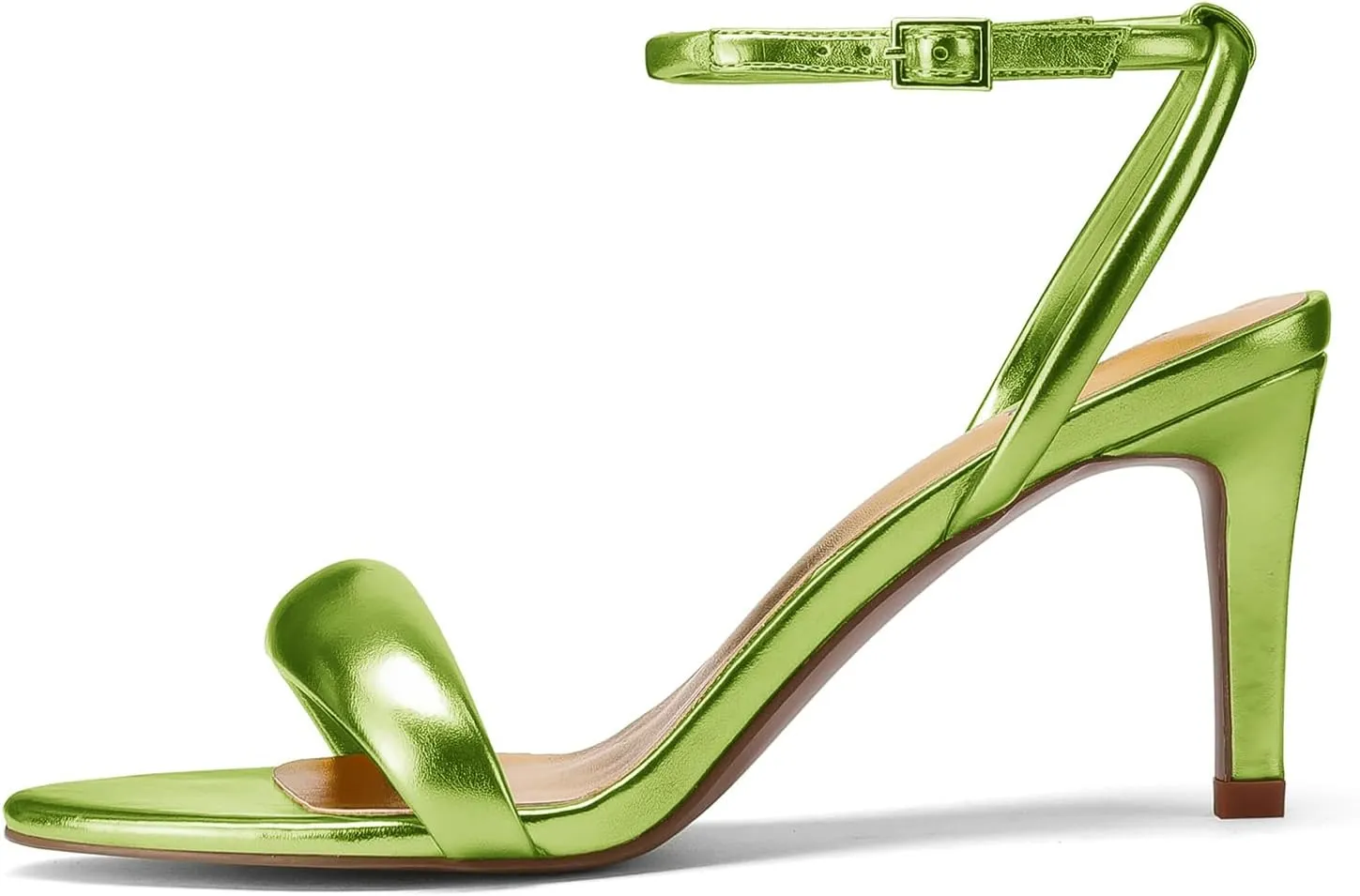 Women's Open Toe Strappy Heel Sandals Dressy Sexy Heels Ankle Strap Stiletto Heels Puff Metallic Party Wedding Shoes