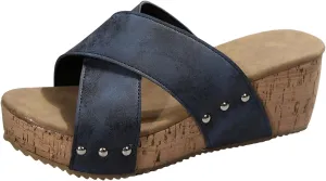 Women's Platform & Wedge Sandals,Comfortable Open Toe Cork Thick Sole Comfy Platform Wedge Sandals Orthopedic Leather Wedge Sandal Slip-on Summer Cork Casual Ladies Shoes for Daily Wear