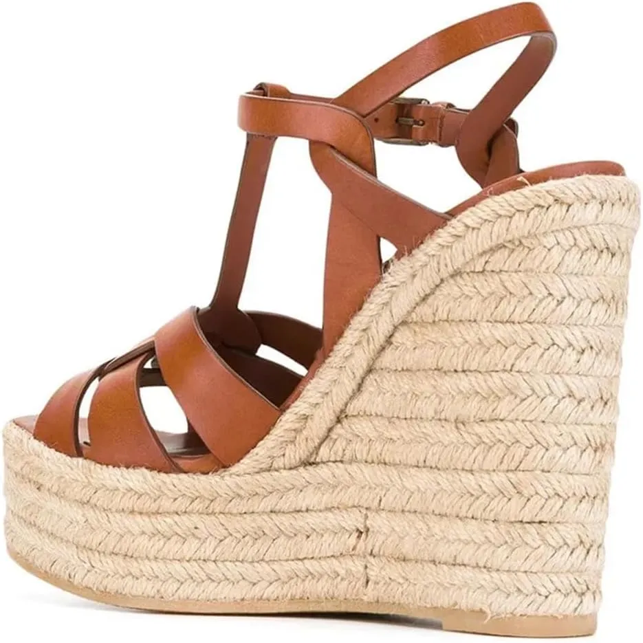 Womens Platform Wedge Sandals Straps Crossed Rope Braided Wedge Heels Sandals