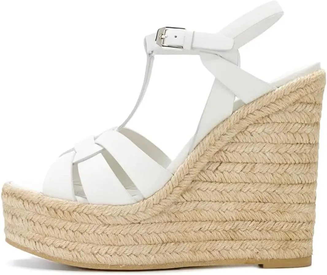 Womens Platform Wedge Sandals Straps Crossed Rope Braided Wedge Heels Sandals