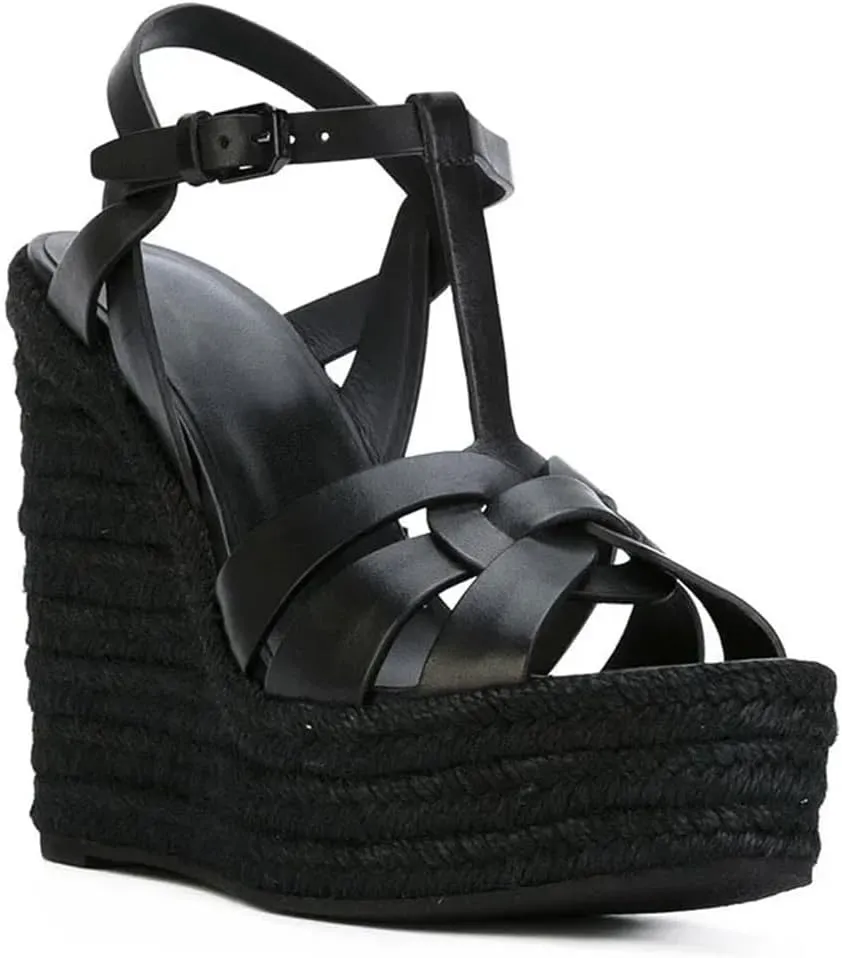 Womens Platform Wedge Sandals Straps Crossed Rope Braided Wedge Heels Sandals