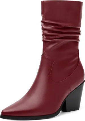 Women's Purple Faux Suede Mid-Calf Boots, Chunky Heel, Pointed Toe, Side Zipper, Casual Fashion Boots for Women