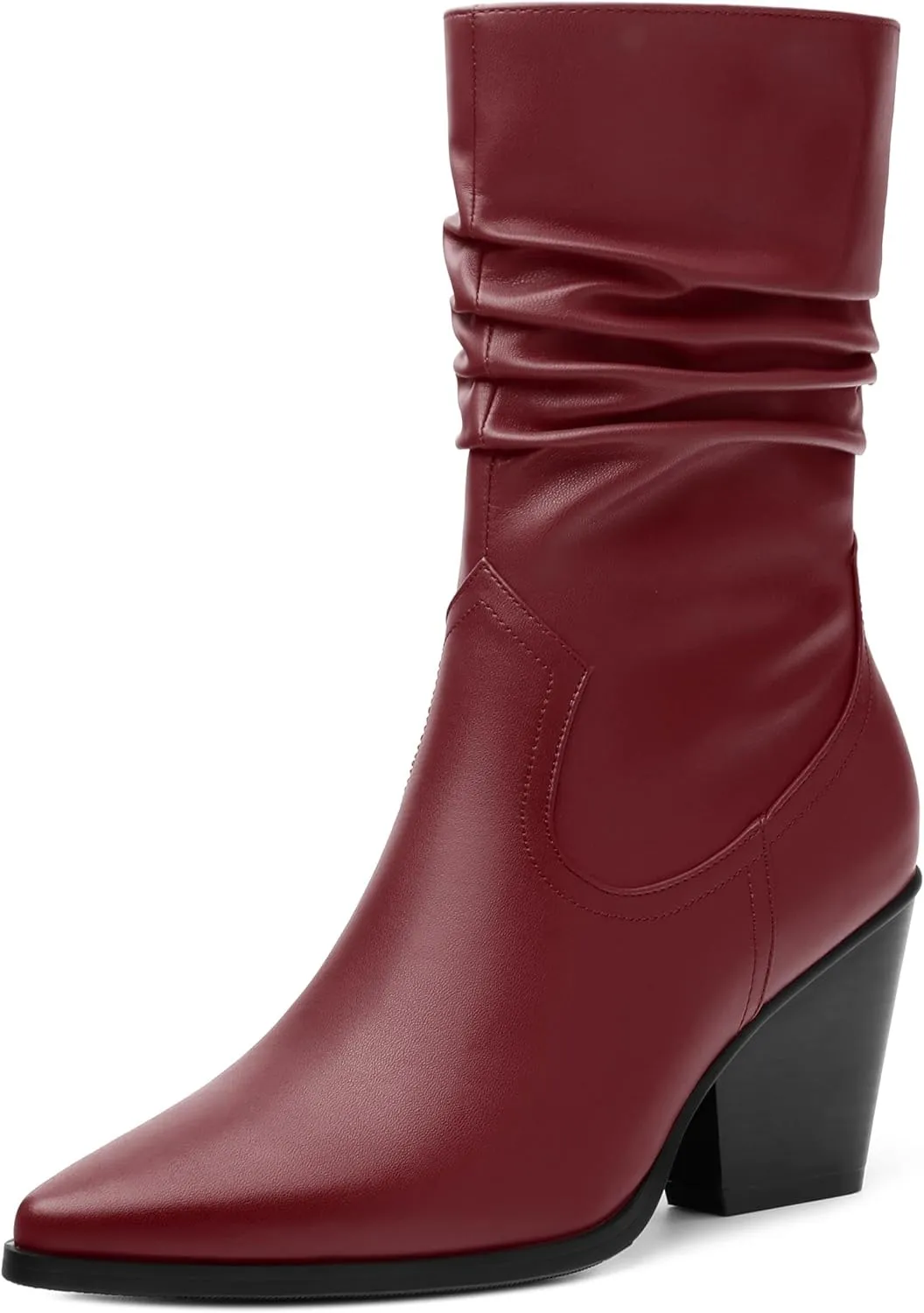 Women's Purple Faux Suede Mid-Calf Boots, Chunky Heel, Pointed Toe, Side Zipper, Casual Fashion Boots for Women