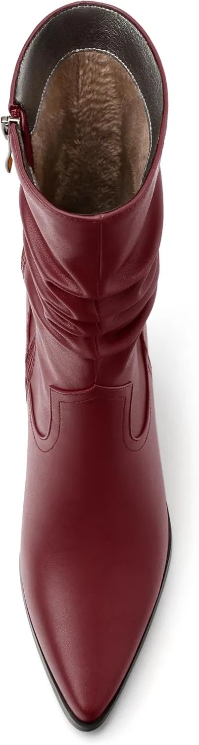 Women's Purple Faux Suede Mid-Calf Boots, Chunky Heel, Pointed Toe, Side Zipper, Casual Fashion Boots for Women