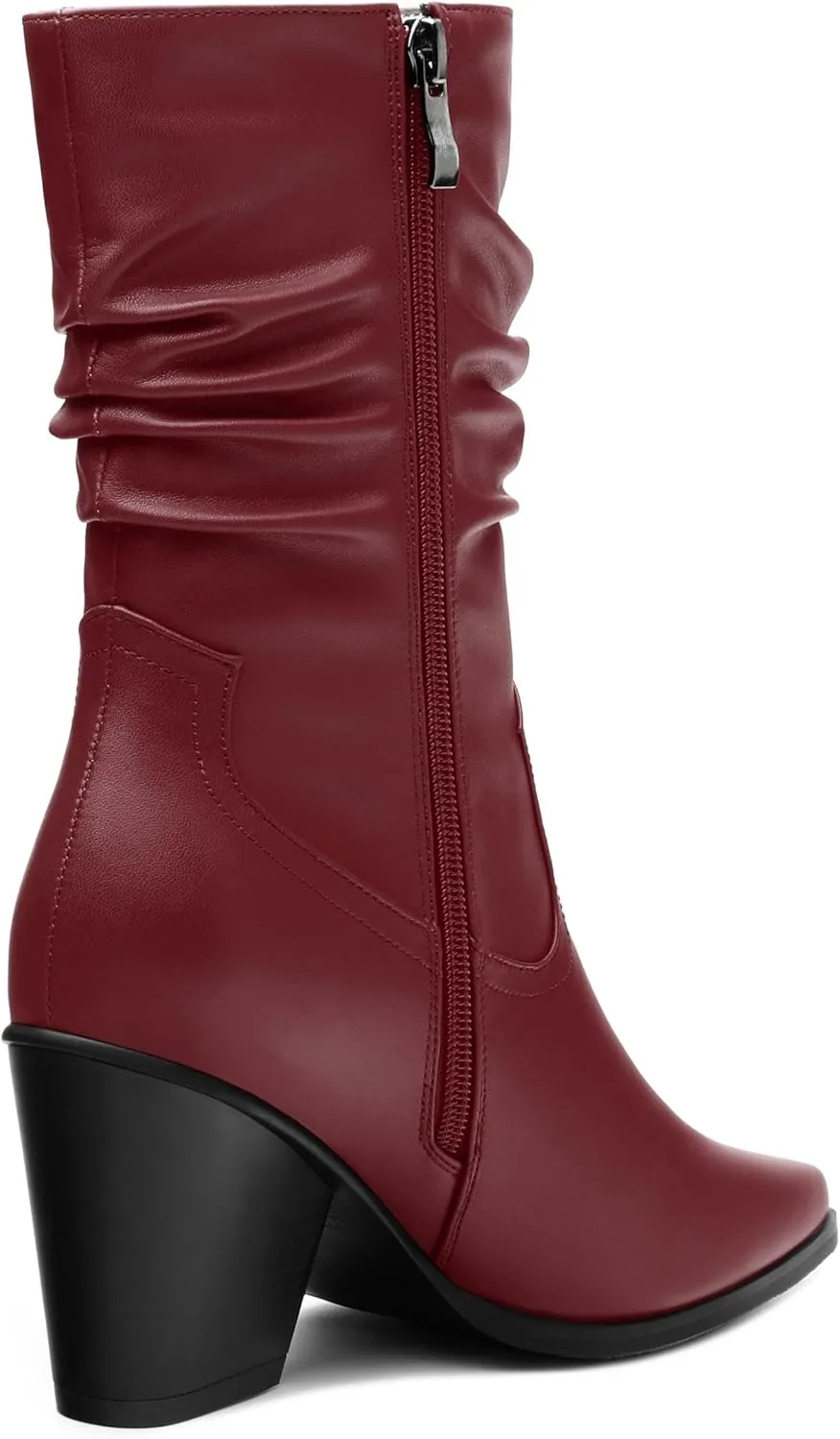 Women's Purple Faux Suede Mid-Calf Boots, Chunky Heel, Pointed Toe, Side Zipper, Casual Fashion Boots for Women