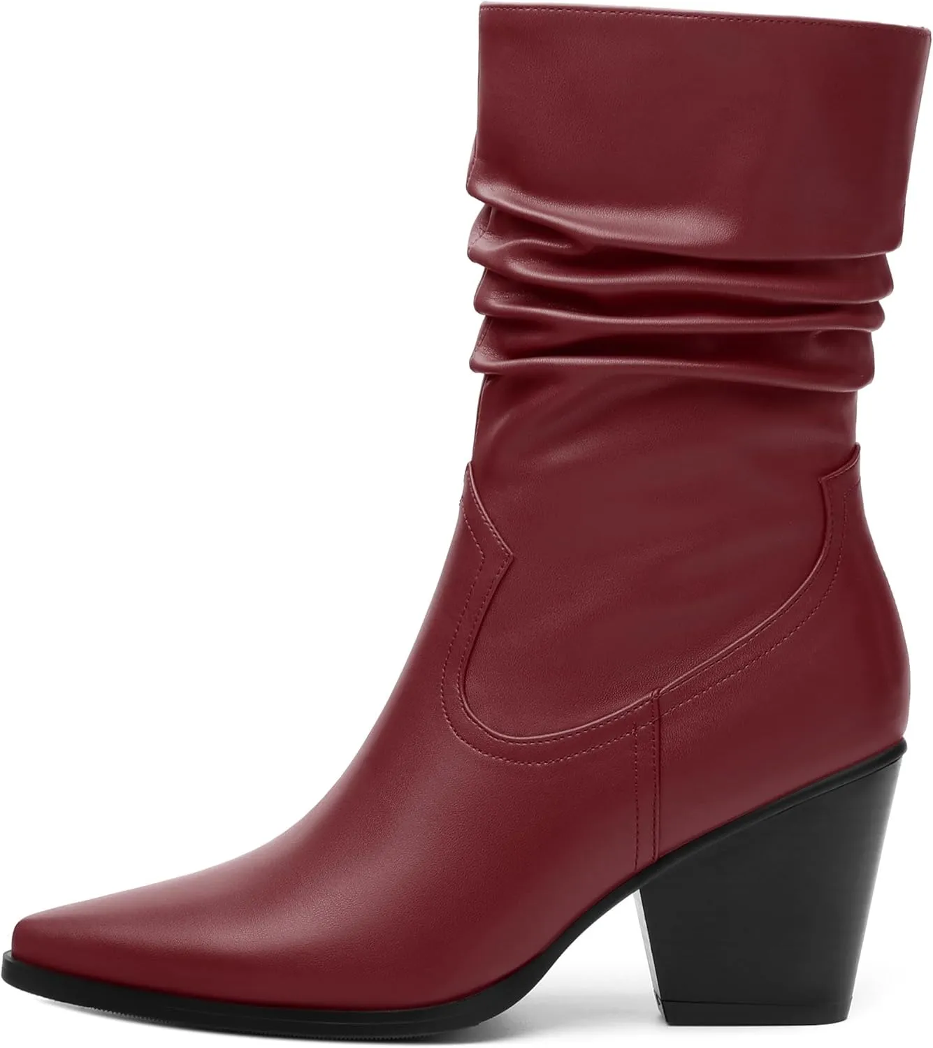 Women's Purple Faux Suede Mid-Calf Boots, Chunky Heel, Pointed Toe, Side Zipper, Casual Fashion Boots for Women