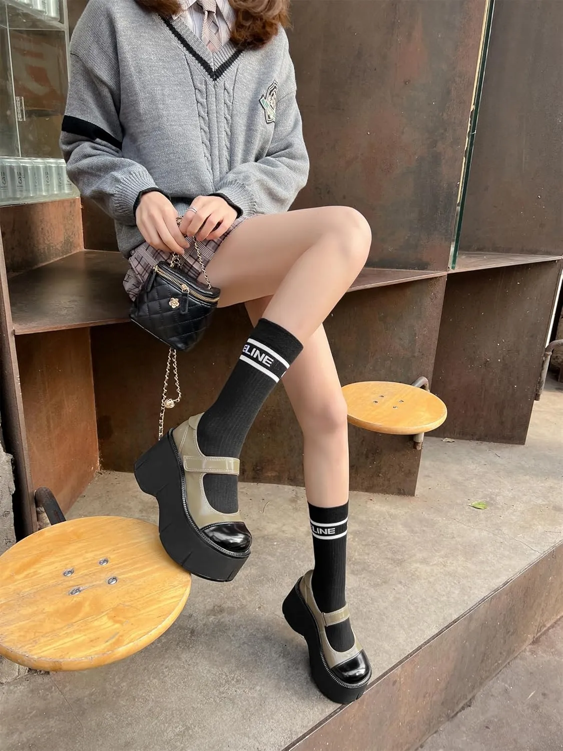 Women's Retro Platform Cap Round Closed Toe Pumps Hook and Loop Fastener Chunky High Heeled Loafers Office Work Casual Fashion Student Dress Shoes All Weather Daily Wear Concise Wedges