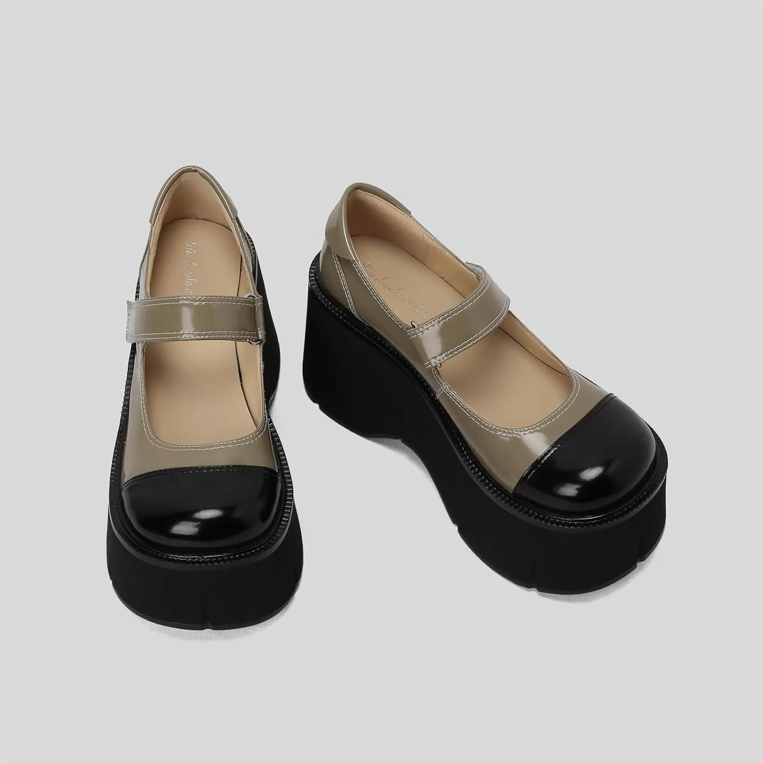 Women's Retro Platform Cap Round Closed Toe Pumps Hook and Loop Fastener Chunky High Heeled Loafers Office Work Casual Fashion Student Dress Shoes All Weather Daily Wear Concise Wedges