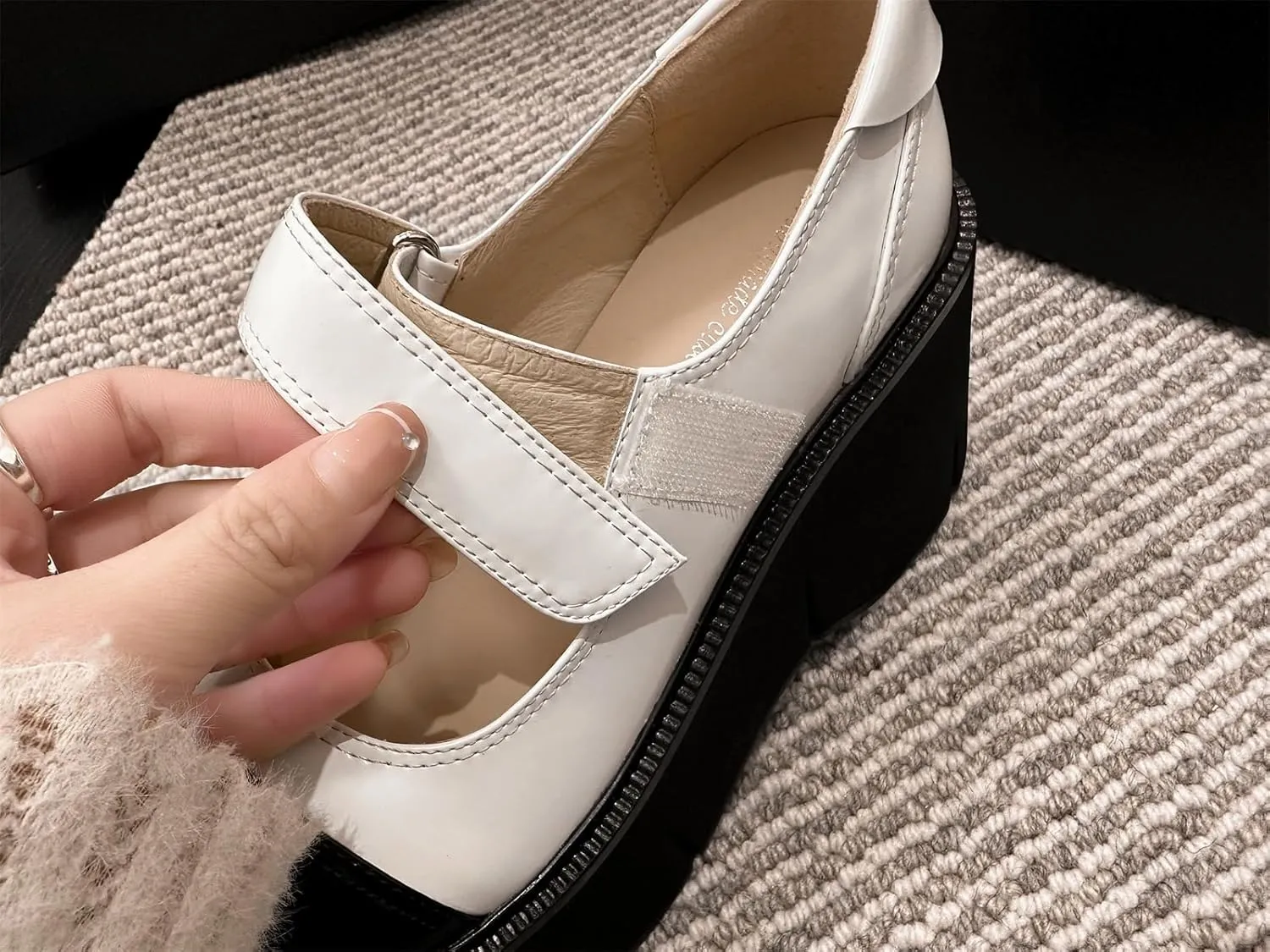Women's Retro Platform Cap Round Closed Toe Pumps Hook and Loop Fastener Chunky High Heeled Loafers Office Work Casual Fashion Student Dress Shoes All Weather Daily Wear Concise Wedges