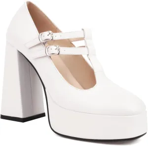 Women's Retro Round Peep Toe T-Strap Pumps Double Buckle Strappy Mary Jane Comfortable Slingback Chunky High Heels Office Cosplay Work Casual Daily Wear Fashion Business Dress Shoes