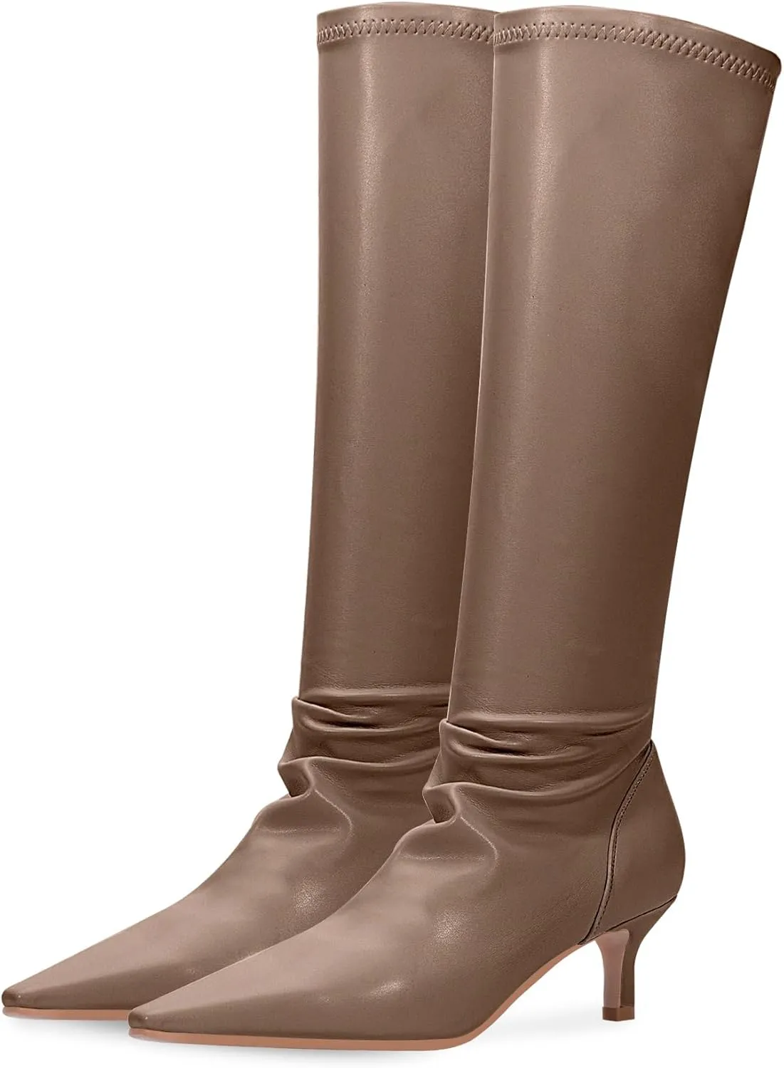 Women's Sexy kitten Heel Knee High Boots Stiletto Heel Square Toe Slip On Thigh High Boots