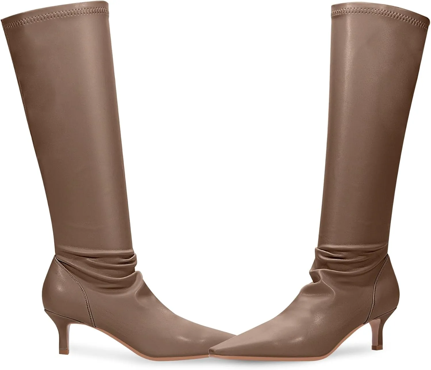 Women's Sexy kitten Heel Knee High Boots Stiletto Heel Square Toe Slip On Thigh High Boots