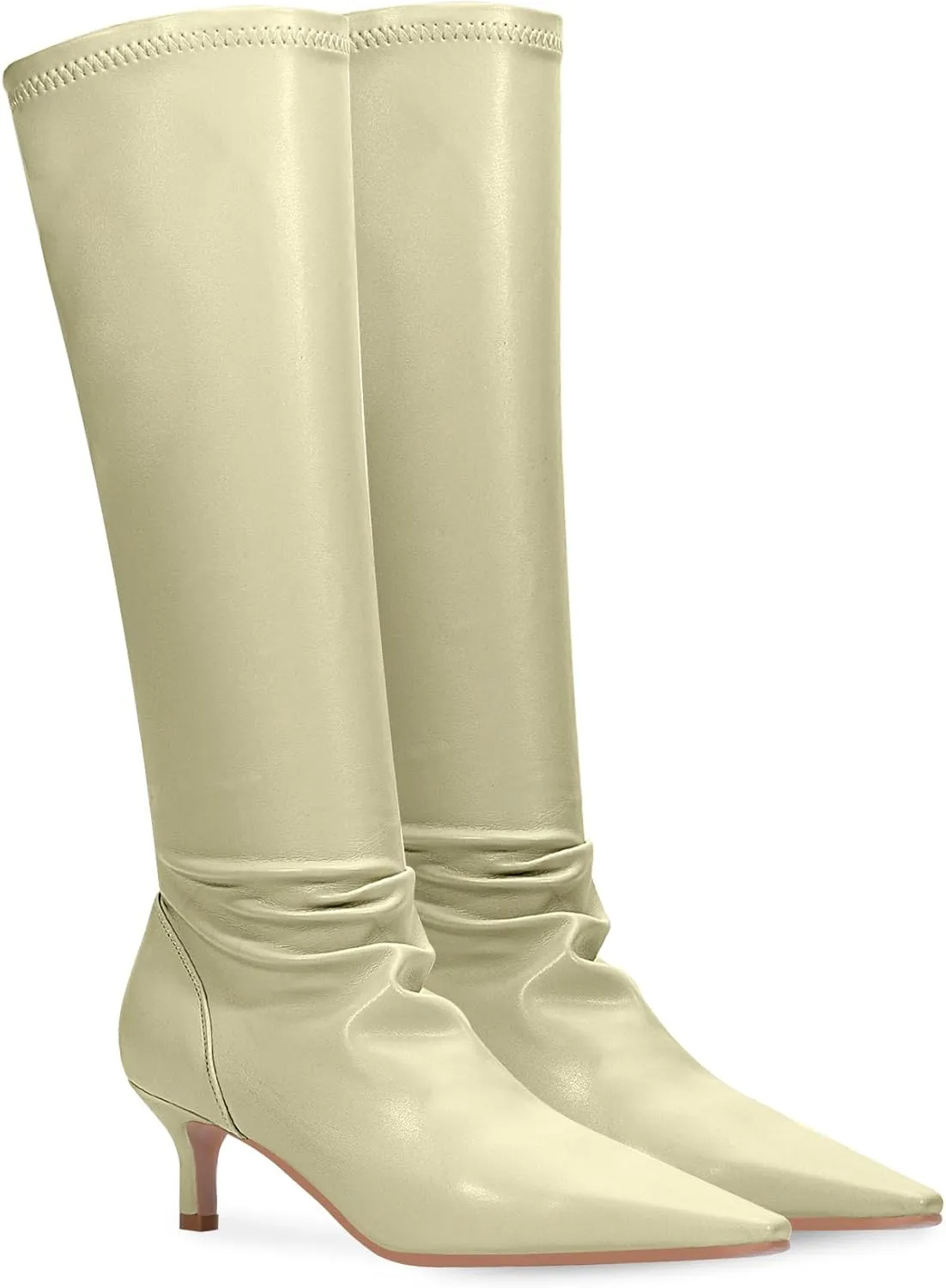 Women's Sexy kitten Heel Knee High Boots Stiletto Heel Square Toe Slip On Thigh High Boots