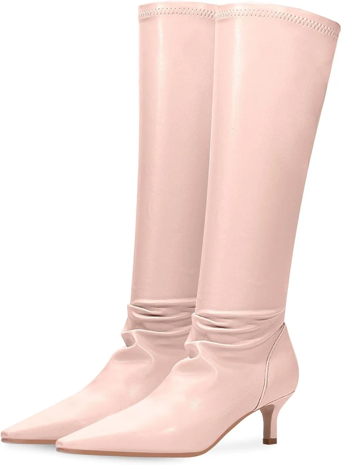 Women's Sexy kitten Heel Knee High Boots Stiletto Heel Square Toe Slip On Thigh High Boots