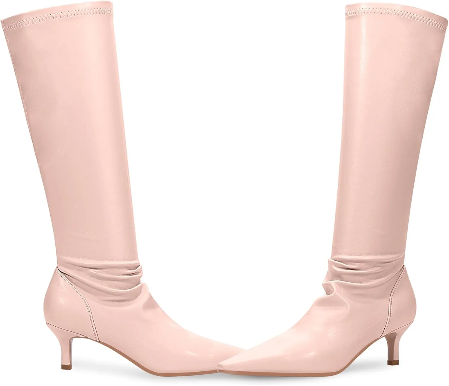 Women's Sexy kitten Heel Knee High Boots Stiletto Heel Square Toe Slip On Thigh High Boots