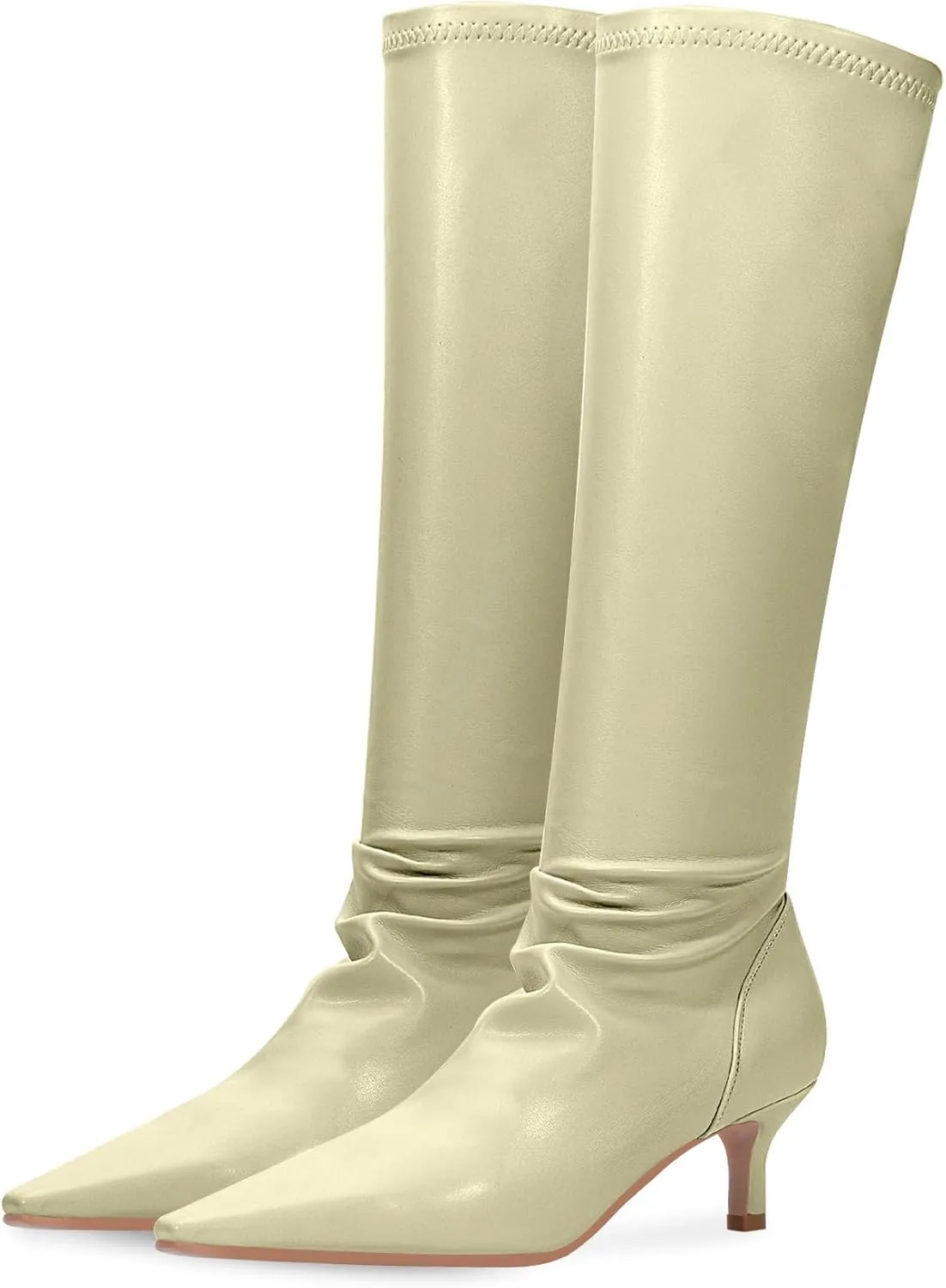 Women's Sexy kitten Heel Knee High Boots Stiletto Heel Square Toe Slip On Thigh High Boots