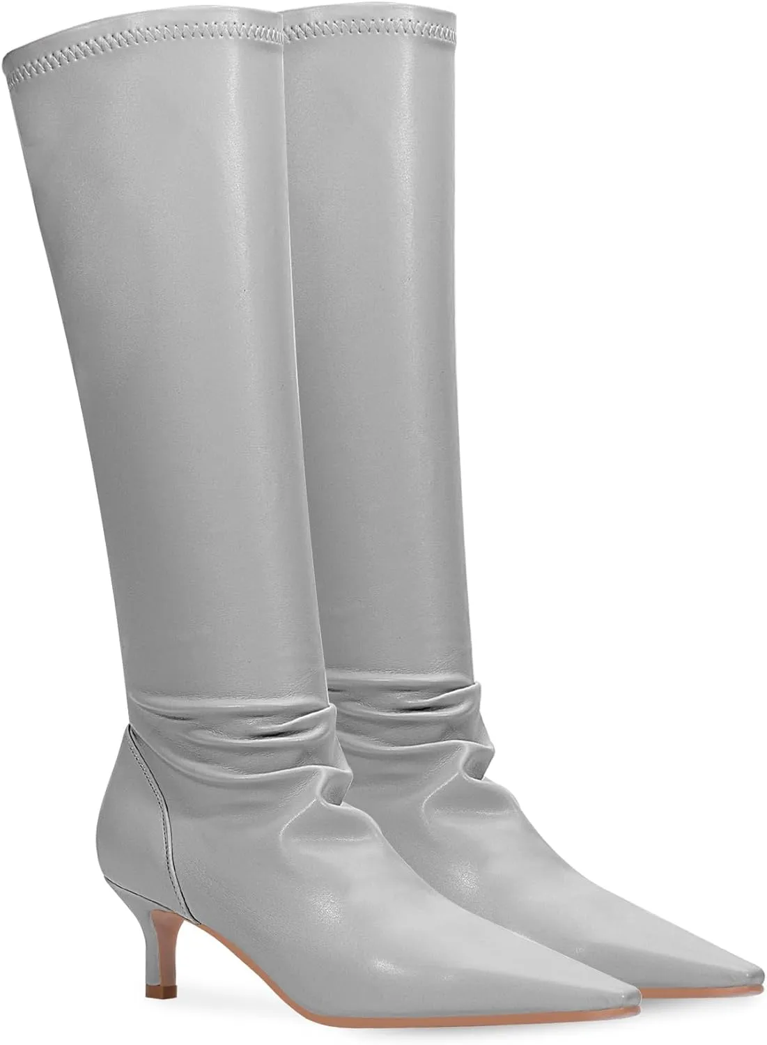 Women's Sexy kitten Heel Knee High Boots Stiletto Heel Square Toe Slip On Thigh High Boots