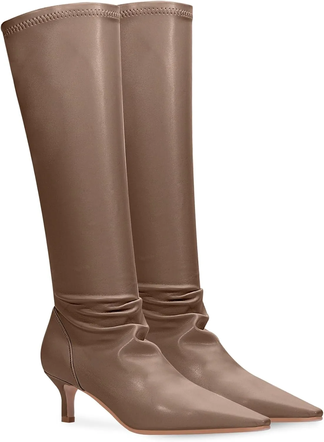 Women's Sexy kitten Heel Knee High Boots Stiletto Heel Square Toe Slip On Thigh High Boots