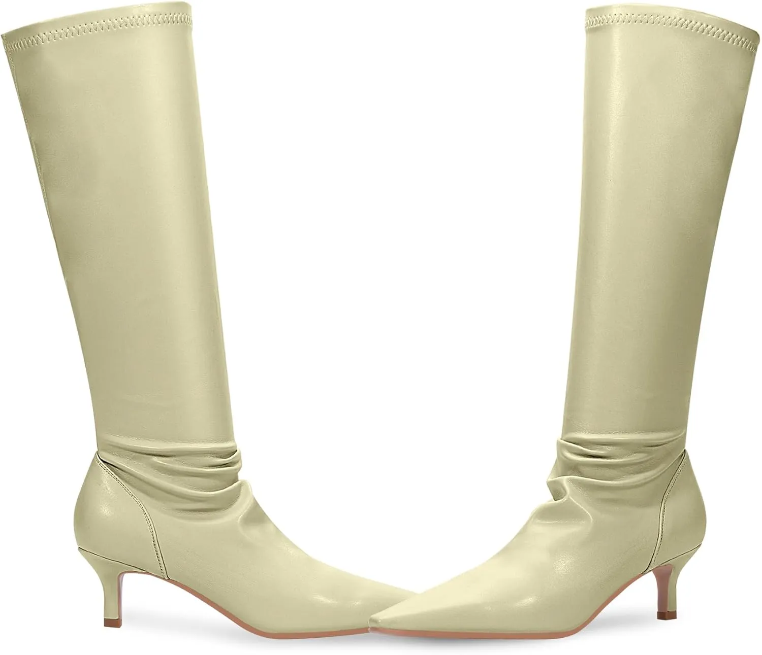 Women's Sexy kitten Heel Knee High Boots Stiletto Heel Square Toe Slip On Thigh High Boots