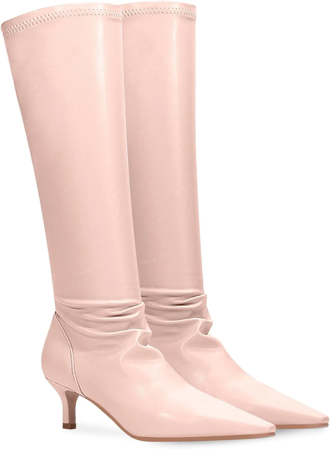 Women's Sexy kitten Heel Knee High Boots Stiletto Heel Square Toe Slip On Thigh High Boots