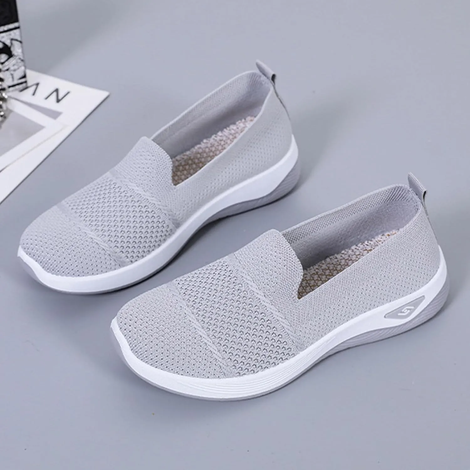Womens Slip on Walking Shoes Non Slip Mesh Loafers Comfortable Arch Support Orthopedic Sneaker for Maternity Elderly