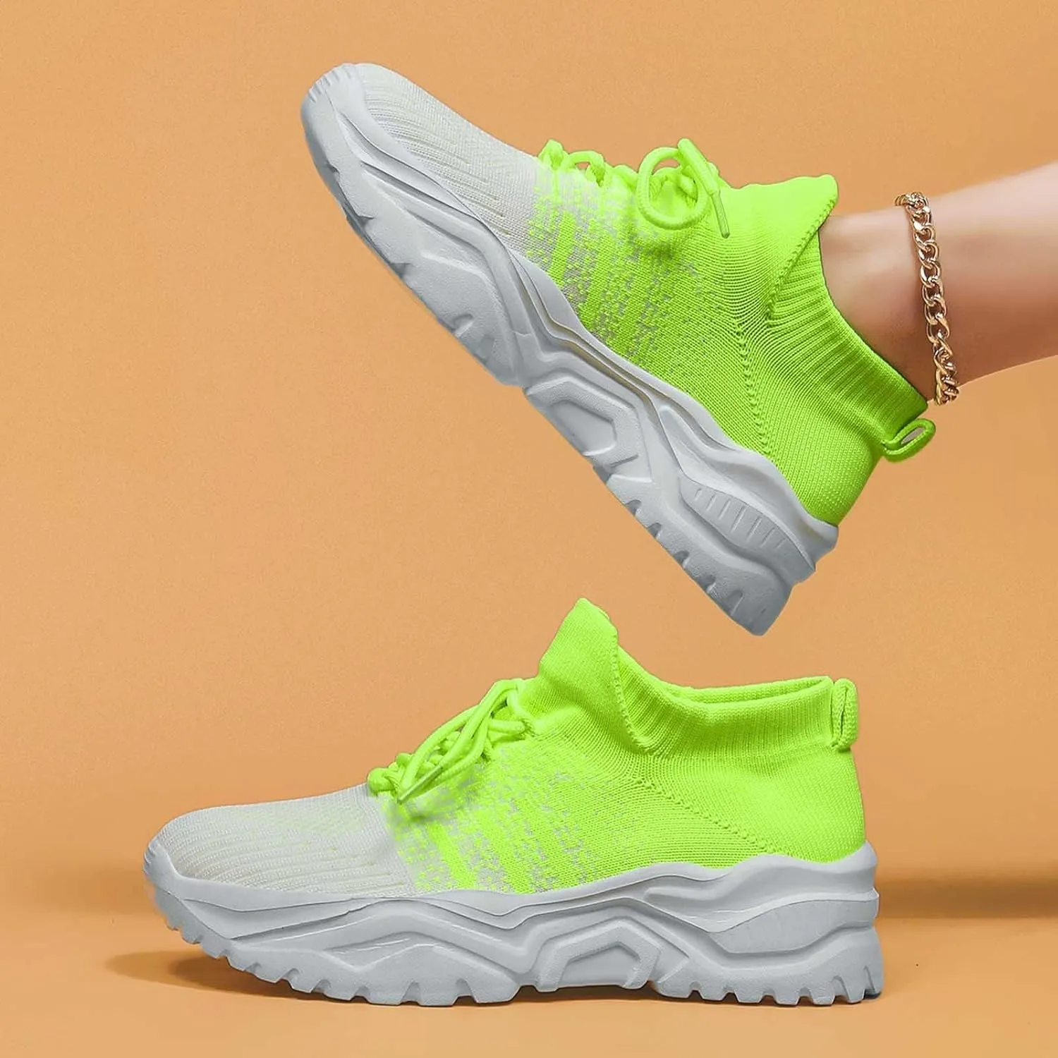 Women's Solid Color Fashion Four Season Lace Up Sneakers Solid Color Flying Woven Running Shoes Womens Rave Shoes