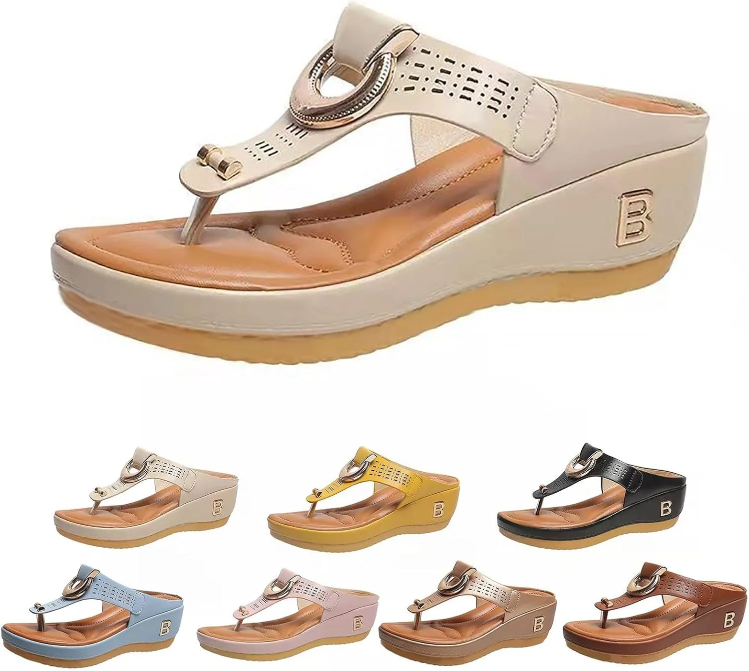 Women's Versatile Platform Flip-Flops Summer Casual Flatform Platform Wedge Slides Beach Sandals for Women