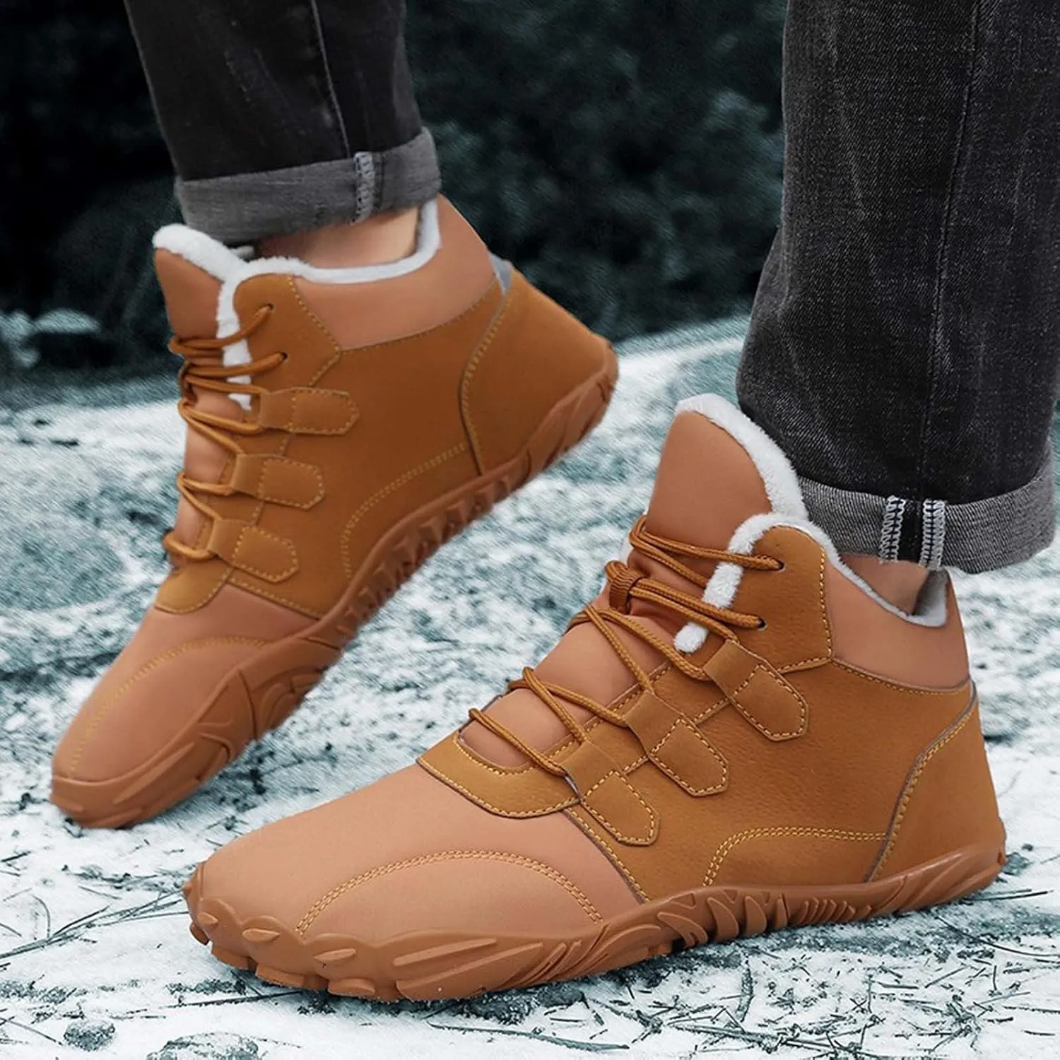 Women's Winter Boots Soft Flat Soled Walking Boots Lace Up Non Slip Fleece Womens Lace up Winter Wide Sizes