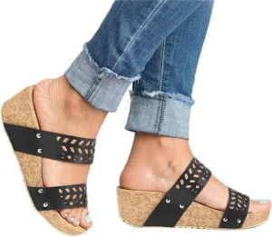 Womenyiaor Wedge Sandals Women Fashion Slip on Wedge Sandals Platform Espadrille Wedge Sandals Slippers Platform Slides Open Toe Sandals Casual Shoes Comfortable Slippers (a-Black, 9)
