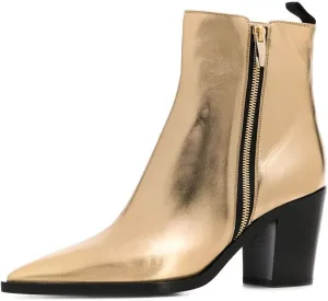 XYD Women Pointed Toe Glossy Ankle Boots Stacked Chunky Heels Pumps Booties with Side Zipper Fall Winter Dress Casual Shoes
