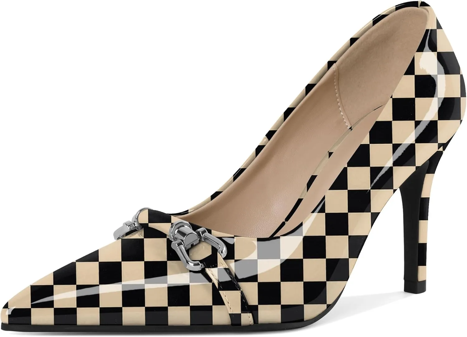 YODEKS Women Stiletto Heel Pumps Slip On 3.5 Inch Closed Pointed Toe Buckle Shoes Dress Parent Size 6-13
